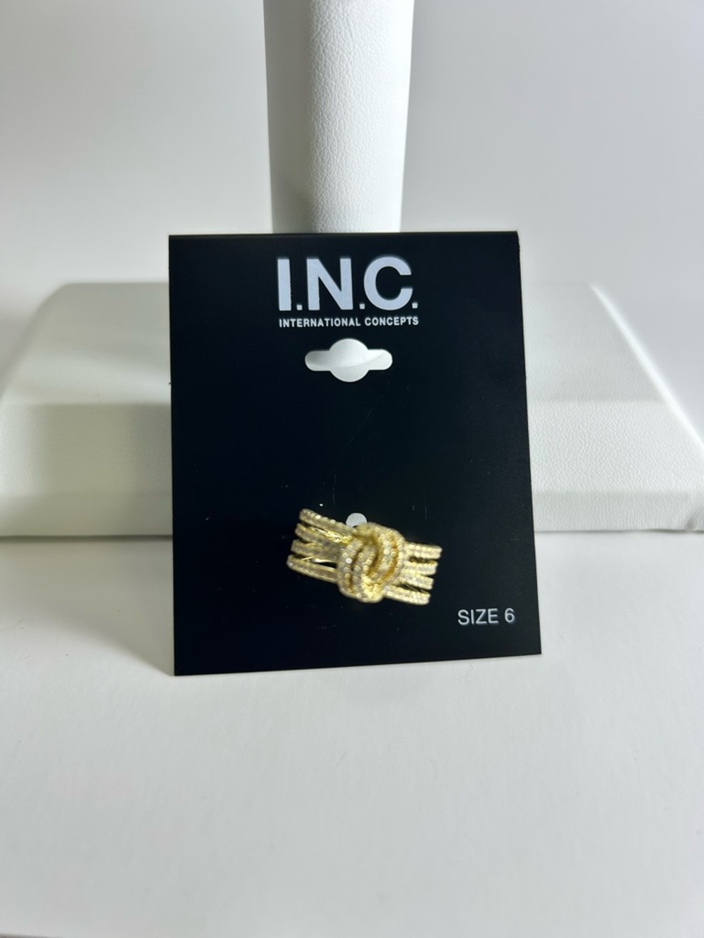 INC International Concepts Gold-Tone Knotted Multi-Row Crystal Ring